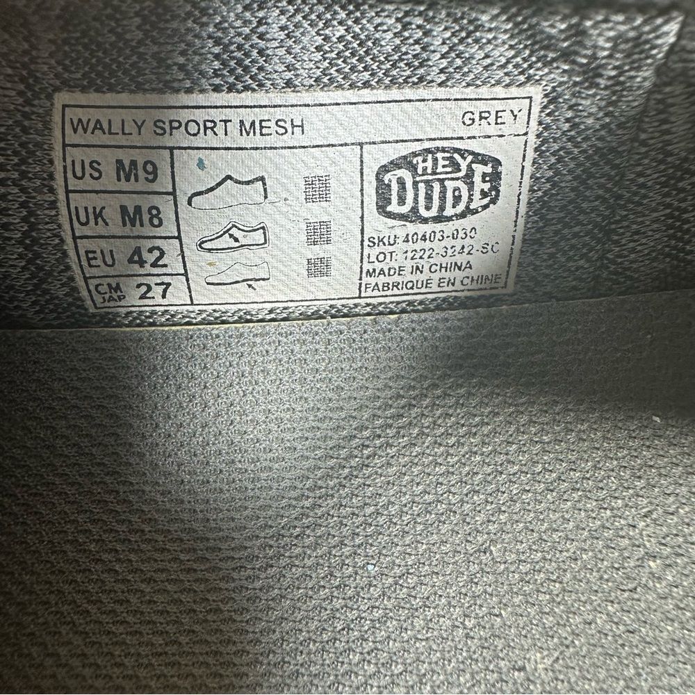 Hey Dude Wally Gray Sport Mesh Casual Shoes Men’s Size 9 - Picture 8 of 9
